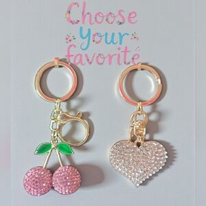 Cherry Pink Or Bling White Heart Key/Bag Charms Choose Your Favorite